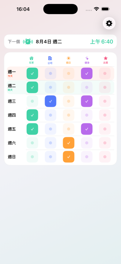 每週總覽，每天一組分段控制項
